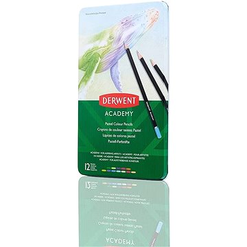 DERWENT Academy Pastel Colour Pencils v plechovej škatuľke, šesťhranné, 12 farieb