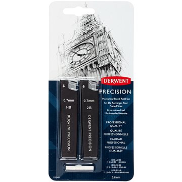 DERWENT Precision Mechanical Pencil Refill Set 0.7 mm HB a 2B, 30 túh v balení + 3 gumy