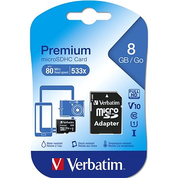 Verbatim MicroSDHC 8 GB Class 10 + SD adaptér