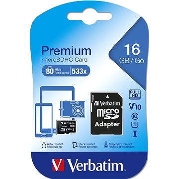 Verbatim MicroSDHC 16GB Premium + SD adaptér