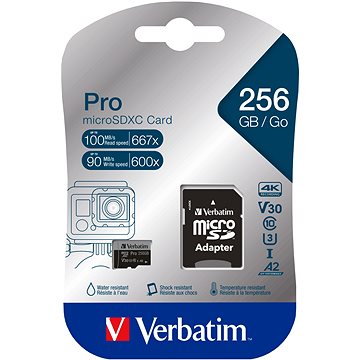 Verbatim MicroSDXC 256 GB Pro + SD adaptér