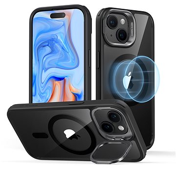 ESR Classic Hybrid Case with Stash Stand (HaloLock), Compatible with iPhone 15 Plus, Clear Black