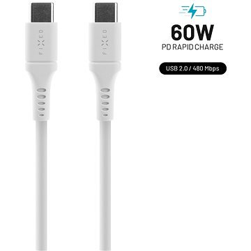 FIXED Cable USB-C/USB-C s podporou PD 1.2 m USB 2.0 60W Liquid silicone biely