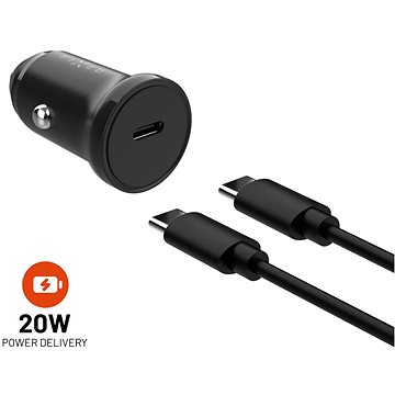 FIXED Car s USB-C výstupom a USB-C/USB-C káblom podpora PD 1 meter 20 W čierna