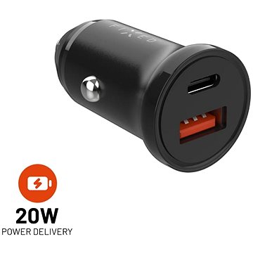 FIXED Car s USB-C a USB výstupom a podporou PD 20 W čierna