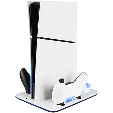 FIXED Multifunctional Stand na PS5 (Slim) s vetrákmi a nabíjaním na dva ovládače DualSense B & W