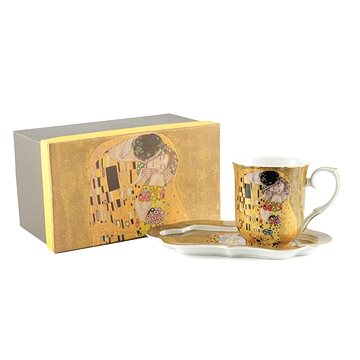 Home Elements porcelánový hrnček 360 ml, s podtáckou, Klimt, Pusa zlatý