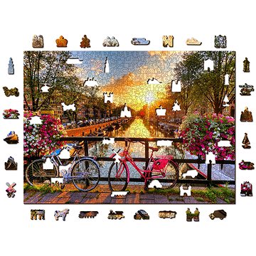 Woden City Drevené puzzle Bicykle v Amsterdame 2 v 1, 1010 dielikov eko