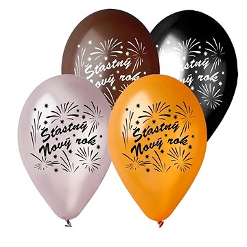 Balóniky metalické 30 cm Šťastný nový rok – Silvester – 5 ks