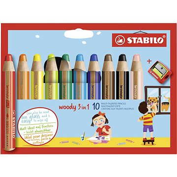 STABILO woody 3 in 1 10 ks, puzdro so strúhadlom