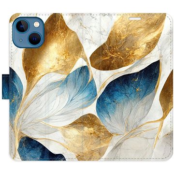 iSaprio flip puzdro GoldBlue Leaves na iPhone 13