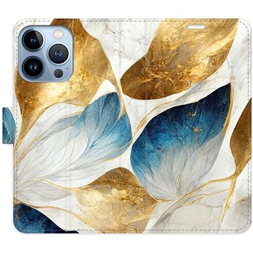 iSaprio flip puzdro GoldBlue Leaves na iPhone 13 Pro