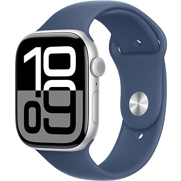 Apple Watch Series 10 46 mm Cellular Strieborný hliník s denimovým športovým remienkom – S/M