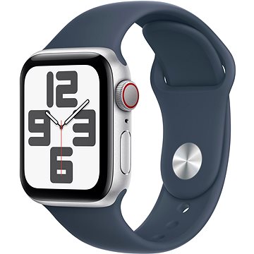 Apple Watch SE Cellular 40 mm Strieborný hliník s búrkovo modrým športovým remienkom – S/M