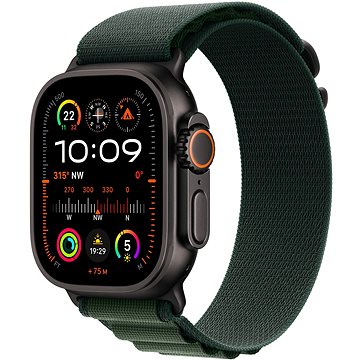 Apple Watch Ultra 2 49 mm Čierny titán s tmavo zeleným alpským ťahom – Medium