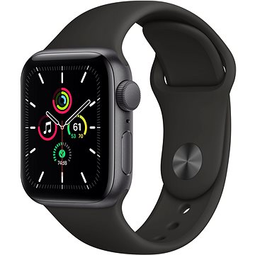 Apple Watch SE 44 mm Vesmírne čierny hliník s čiernym športovým remienkom - Smart hodinky