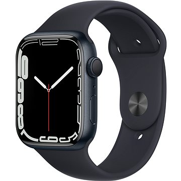 Apple Watch Series 7 45 mm Polnočno sivý hliník s polnočným športovým remienkom - Smart hodinky