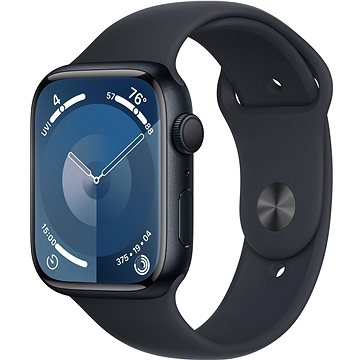 Apple Watch Series 9 45 mm Tmavo atramentový hliník s tmavo atramentovým športovým remienkom – S/M