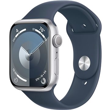 Apple Watch Series 9 45 mm Strieborný hliník s ľadovo modrým športovým remienkom – M/L