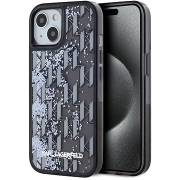 Karl Lagerfeld Liquid Glitter Monogram Gradient Zadný Kryt na iPhone 14 Black