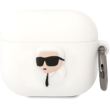 Karl Lagerfeld 3D Logo NFT Karl Head Silikónové Puzdro na Airpods 3 White