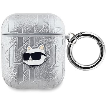 Karl Lagerfeld PU Embossed Choupette Head Puzdro na AirPods 1/2 Silver