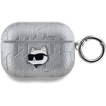 Karl Lagerfeld PU Embossed Choupette Head Puzdro na AirPods Pro Silver