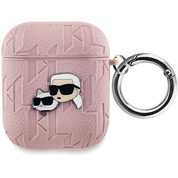 Karl Lagerfeld PU Embossed Karl and Choupette Heads Puzdro na AirPods 1/2 Pink