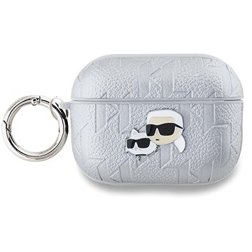 Karl Lagerfeld PU Embossed Karl and Choupette Heads Puzdro na AirPods Pro 2 Silver