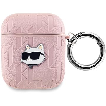 Karl Lagerfeld PU Embossed Choupette Head Puzdro pre AirPods 1/2 Pink