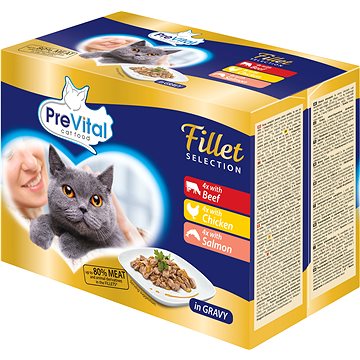 Prevital NATUREL dusené filetky v omáčke 12× 85 g - Kapsička pre mačky