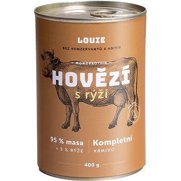 LOUIE Kompletné krmivo hovädzie (95%) s ryžou (5%) 400g