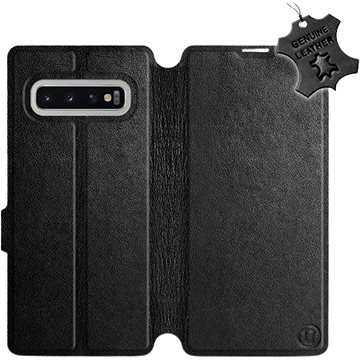 Flip puzdro na mobil Samsung Galaxy S10 Plus – Čierne – kožené – Black Leather