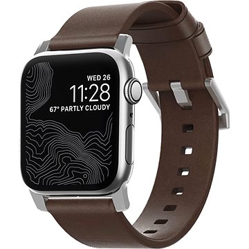 Nomad Leather Strap Brown, silver - Apple Watch 42/44/45/Ultra 49mm