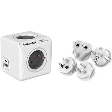 Cubenest Powercube ReWirable USB PD 20 W, A+C, 4× zásuvka, biela/sivá – Schuko