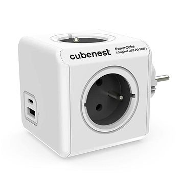 Cubenest Powercube Original USB PD 20 W, A + C, 4× zásuvka, biela/sivá