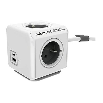 Cubenest Powercube Extended USB PD 20W, A + C, 4× zásuvka, 1,5 m, biela/sivá