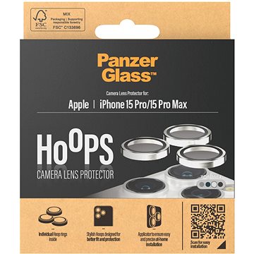 PanzerGlass HoOps Apple iPhone 15 Pro/15 Pro Max – krúžky na šošovky fotoaparátu – biely hliník