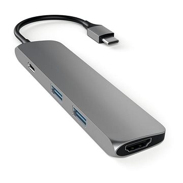 Satechi Aluminum SLIM Type-C MultiPort Adaptér (HDMI 4K, PassThroughCharging, 2× USB 3.0) – Space Grey