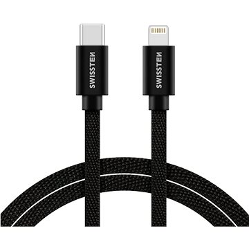 Swissten textilný dátový kábel USB-C/Lightning 2 m čierny - Dátový kábel