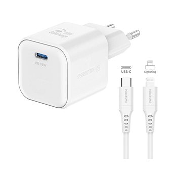 Swissten sieťový adaptér GaN 1× USB-C 35 W Power Delivery + dátový kábel USB-C/Lightning 1,2 m biely