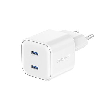 Swissten sieťový adaptér GaN 2× USB-C 20 W Power Delivery biely