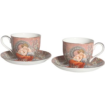 Home Elements Súprava 2 porcelánových hrnčekov 270 ml s tanierikmi, Mucha tmavé