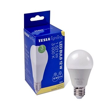 Tesla – LED žiarovka BULB E27, 12 W, 230 V, 1 521 lm, 25 000 h, 3 000 K teplá biela 220st