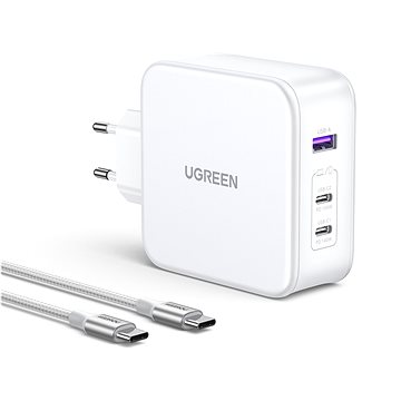 Ugreen USB-A+2*USB-C 140W GaN Tech Fast Charger with C to C Cable 2M EU White