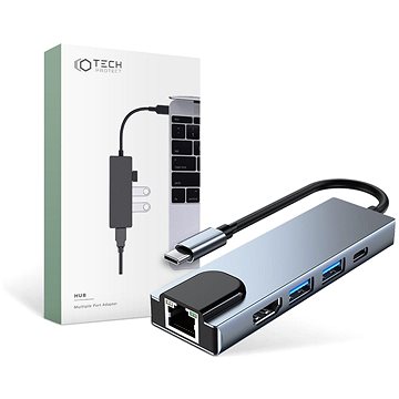 Tech-Protect V3 HUB adaptér 2 × USB / USB-C / HDMI / RJ45, sivý