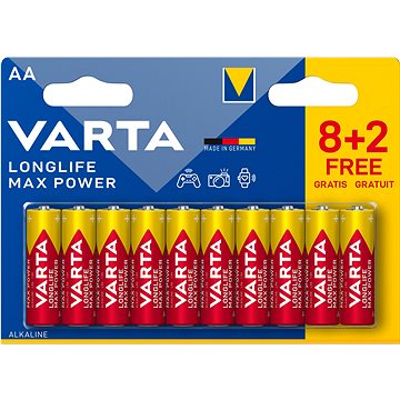 VARTA alkalická batéria Longlife Max Power AA 8 + 2 ks