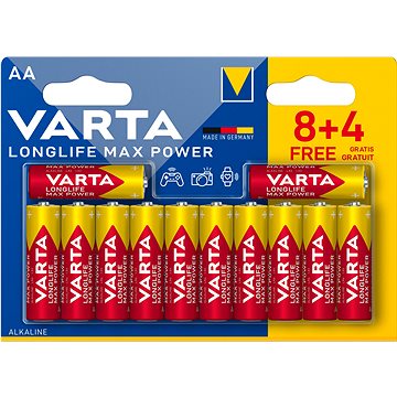 VARTA alkalická batéria Longlife Max Power AA 8+4 ks