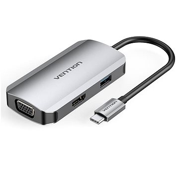 Vention USB-C to HDMI/VGA/USB 3.0/PD Docking Station 0,15 m Gray Aluminum