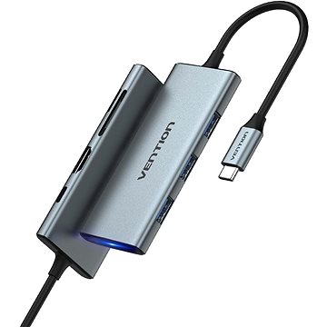 Vention USB-C to HDMI/USB 3.0× 3/SD/TF/PD Docking Station 0.15M Gray Aluminum Alloy Type (Slim and w